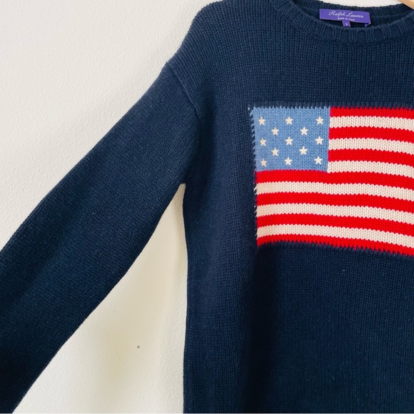 Ralph Lauren 100% cashmere SMALL Purple Label USA Flag Knit Sweater in Navy - Picture 7 of 14